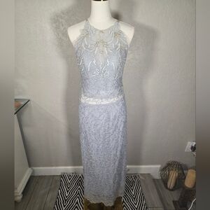 Vintage Y2k Light Blue Beaded Corset Top & Maxi  Lace Set